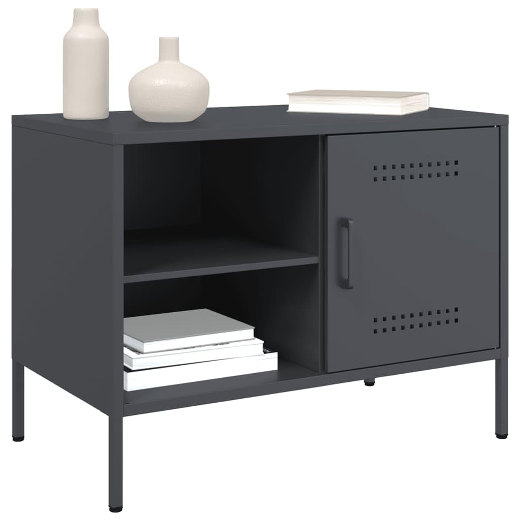 Szafka pod telewizor 2 szt. antracytowa ze stali, 68 x 39 x 50,5 cm, niska szafka z półką i 2 półkami, szafka pod telewizor do salonu, sypialni, do gier i kina domowego, zajmuje mało
