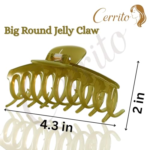 Image of Cerrito 4 Pcs Big Hair Claw Clips, Large Round Clutchers for Hair, Strong Hold Nonslip Jelly Clip Hair Accessories for Women & Girls with Thick, Thin, Curly, Straight, Multicolor