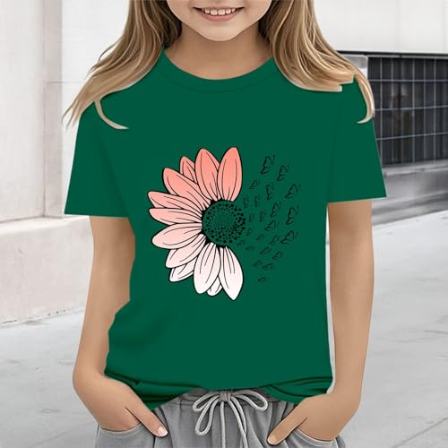 Girls Loose Fit Sunflower Graphic T Shirts Short Sleeve Crewneck Cute Pattern Printed Tops Kids (B-Green, 12-13 Years)4