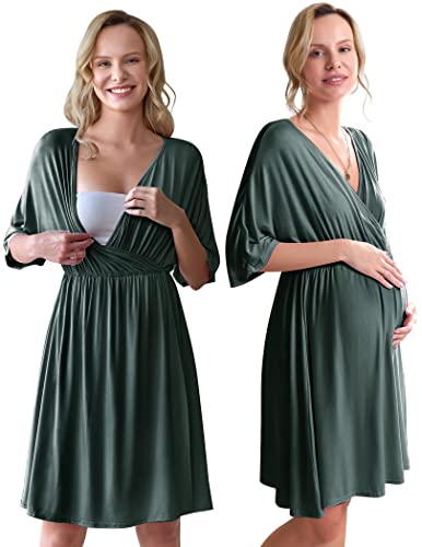 Image of Ekouaer 3 in 1 Labor/Delivery/Hospital Gown Maternity Dress Nursing Nightgown Sleepwear for Breastfeeding S-XXL
