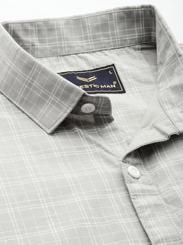 Image of Majestic Man Comfort Slim Fit Spread Collar Small Checked Cotton Casual Shirt