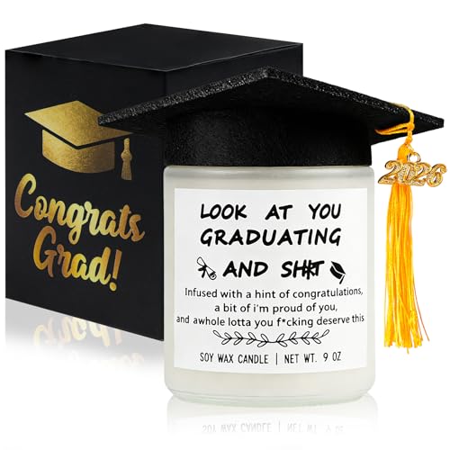 Natonhi Class of 2026 Graduation Gifts 9 Oz Fun Grad Candle Lavender Scented Soy Candles with Mini Graduation Cap Grad Gift for College High School Masters Degree Phd Nursing & Nurse Her Him