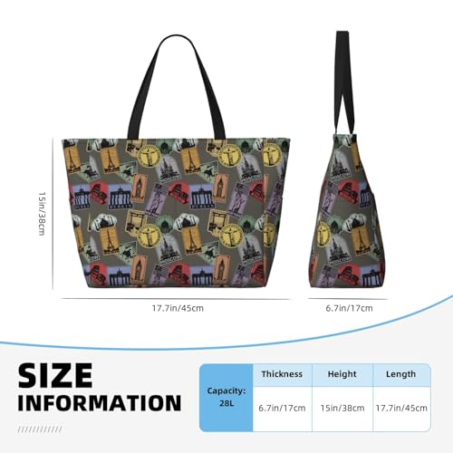 Large Beach Bags Water-resistant Sandproof - Stamp worlds Pattern Cute Beach Tote Bags for Women with Zipper2