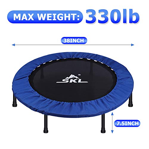 SKL Foldable Fitness Trampoline 38 Inch, Mini Trampoline with Safety & Anti-Skid Pads Stable Exercise Rebounder for Men Women Kids Indoor Outdoor Workout Max Load 330lbs