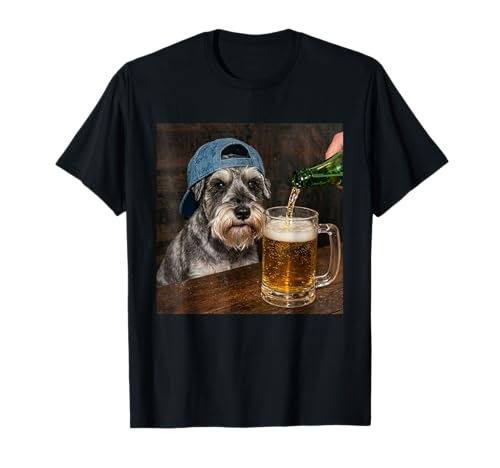 Schnauzer Drinking Beer Funny Miniature Schnauzer Dog Meme T-Shirt
