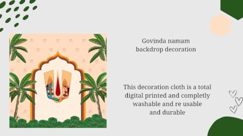 Image of Backdrop Cloth for Decoration Pooja | Srinivasa Kalyanam Backdrop Cloth with Twin Banana Trees and Sacred Namam Frame for Weddings | varalakshmi Background Decoration Cloths 5x5 feet
