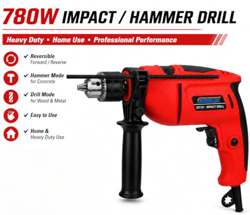 Image of Delivery Pax 780W Impact Drill Machine for Home Use | Electric Hammer Drill | Variable Speed, Forward Reverse | 13mm Chuck | 2.5mm-6mm Drill Bits Set with Masonry & Screwdriver Bit | Wall Wood Metal