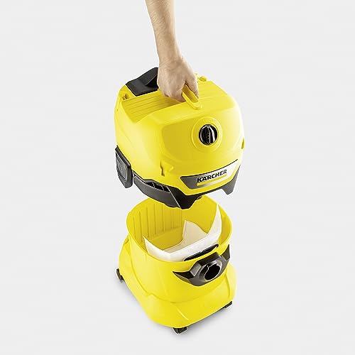 Bundle of Kärcher WD 4 16282030, Wet and Dry Vacuum Cleaner, Yellow, 1000 W, 20 litres + Kärcher Original Fleece Filter Bag KFI 487: 4 pieces