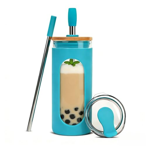 Sursip 20 oz Glass Tumbler with Lids and Straws, Iced Coffee Cups