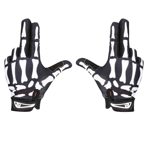 LUMINFLY Black & White Skeleton Cycling Gloves, Fleece Thermal Winter Gloves, Full Finger, Racing for Men and Women