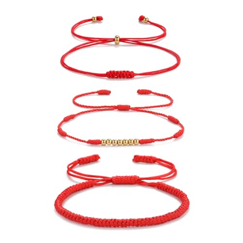 Bracelets for Women Kabbalah Red String Bracelet With Gold Bead 7 Knot Protection Bracelets Handmade Braided Jewelry Adjustable Amulet Good Luck Gift for Men