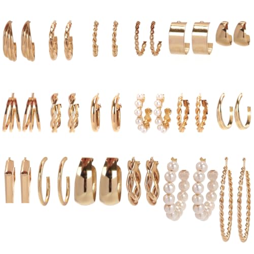 VANANA 18 Pairs Hoop Earrings for Women|Fashion Stud Earrings for Women|Dangle Earrings for Women