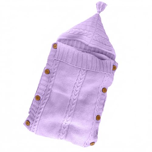 Image of XMWEALTHY Newborn Swaddle Baby Essentials Girls Boys Receiving Blankets Neutral Knit Wrap Blanket Bag Stroller Wrap Purple 0-6 Month