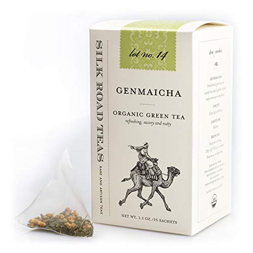 Silk Road Teas, Organic Genmaicha Green Tea, Fair Trade, Toasty Aroma, Refreshing & Savoring Taste, 15 Non-GMO Biodegradable Tea Bags