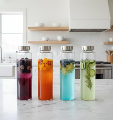 Image of Vency 750ml Glass Water Bottle for Water & Beverages | Leak-Proof Airtight Stainless Steel Lid | Smoothies & Juices (Single Bottle)