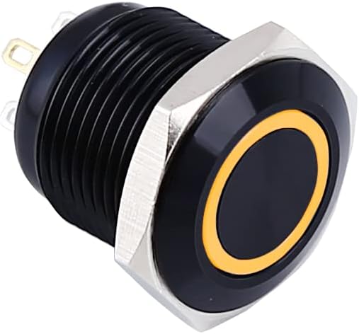 ONPOWPush Button Switch GQ16F-10E/J, Flat Round;Momentary,1NO,Aluminium Alloy(Black), 16mm; Pin Terminal (GQ16F-10E/J/O/A(Momentary))