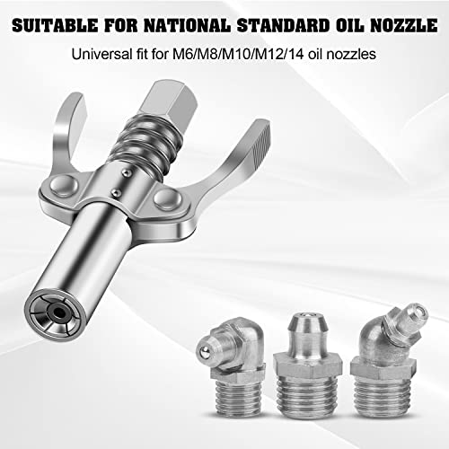 Grease Gun Coupler, Double Handle Grease Gun Tips, Rated 10,000 Psi, Quick Release, Grease Coupler Locks With 18 Inch Spring Flex Hose Compatible With All Grease Guns 1/8" Npt Grease Gun Fittings #TOP3