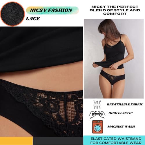 Image of NICSY Women's Panties Full Coverage Soft Touch Cotton Elastane Stretch Lace Underwear Styled Hipster with StayFresh Panty for Women Combo Pack