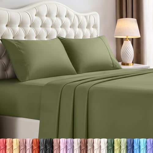 Image of Utopia Bedding King Size Sheet Set - 4 Piece Bed Sheets, Soft and Breathable Microfiber, Includes 1 Fitted Sheet, 1 Flat Sheet and 2 Pillowcases - Oeko Tex (Olive)