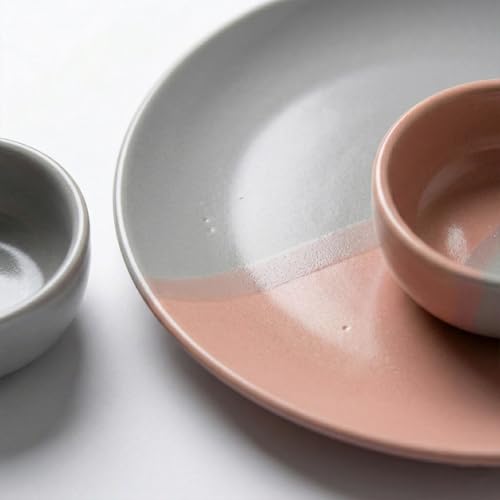 Image of The Earth Store DT Grey Pink Ceramic Dinner Set, 30 Piece Dinnerware Set with Plates, Bowls, Spoons & Lids | Microwave & Dishwasher Safe | Bone-Ash Free Crockery Set for Gifting & Dining