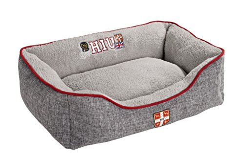 HUNTER Hundesofa UNIVERSITY, gemütliches Hundebett im College-Look, weiches Kuschelsofa mit Wendekissen, erhöhter Rand, Bezug waschbar, Farbe: grau, Größe: L