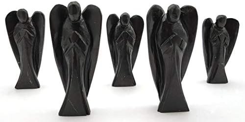 Miniatura 7 de Shungite - Figuritas de ángel guardián de cristal para piedra de nacimiento curativa, estatua decorativa (ángel de bolsillo tallado a mano) (3
