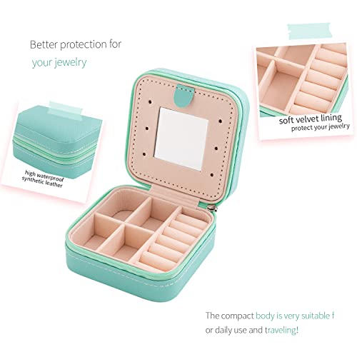 Image of KElofoN Travel jewelry case Travel jewelry box Travel Jewelry Organizer Small Jewelry Organizer Box Gift for Girls Women with Mirror(Blue)