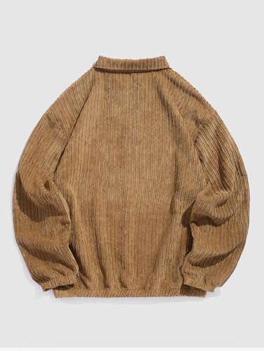 ZAFUL Men’s Quarter Zip Polar Fleece Sweatshirt – Vintage Embroidered Graphic Pullover, Black Coffee Green Casual Top4