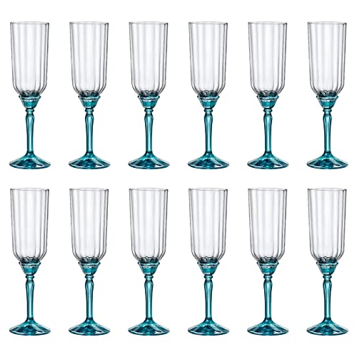 Bormioli Rocco 12x Blue 210ml Florian Champagne Flutes - Reusable Prosecco Wine Wedding Party Drinking Glasses Gift Set