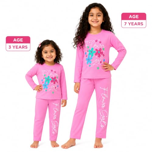 Image of NammaBaby Girl's Soft Cotton Night Suit (Printed T-Shirt & Pant Set /Girls Night Dress /Nightwear) Pack of 1