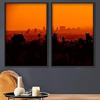2 Piece Framed Canvas Wall Art Cityscape and Sunset Canvas Prints Home Artwork Decoration for Living Room,Bedroom - 16