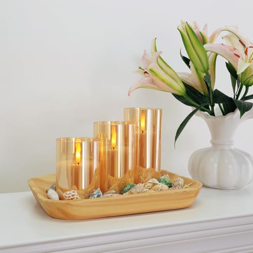 Credtarnos LZD-003 Flameless Candles With Remote And Timer, Battery Operated Candles, Led Electric Pillar Candles, Gold Glass Flickering Flameless Candles For Christmas Home Wedding Birthday Farmhouse Decor thumb #1