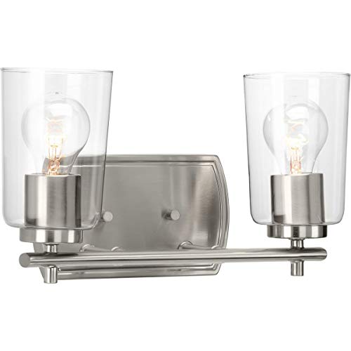 Adley Collection 2-Light Clear Glass New Traditional Bath Vanity Light Brushed Nickel Adley Collection 2-Light Clear Glass New Traditional Bath Vanity Light Brushed Nickel