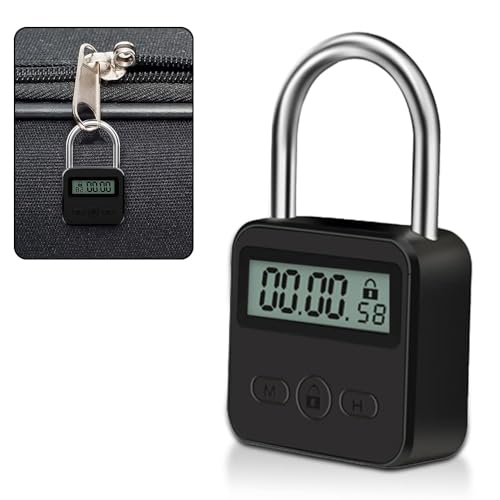 Aoreun Digitale Zeitschloss Smart Time Lock mit LCD-Display Wiederaufladbares USB Sicherheits Vorhängeschloss Smart Zeitschloss Metall Timer für Verhindere Schlechte Gewohnheiten (Schwarz)