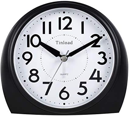 5.5" Silent Analog Alarm Clock Non Ticking, Gentle Wake, Beep Sounds, Increasing Volume, Battery Operated Snooze and Light Functions, Easy Set, Black (Best for Elder)