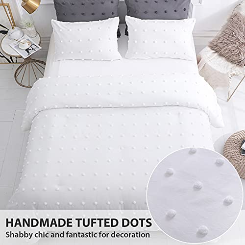 Luckybull Tufted Comforter Set 3 Pieces Queen Size Bedding Set ( 1 Jacquard Lightweight Comforter With 2 Pillowcases), Chenille Dots Soft All Season Down Alternative Comforter Set For Bedding, White #TOP2