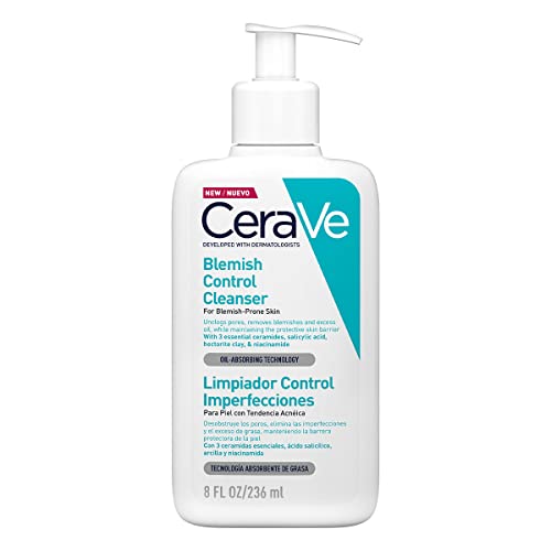 CeraVe Espuma limpiadora antiacné con ácido salicíclico y arcilla purificante para piel grasa, 236 ml