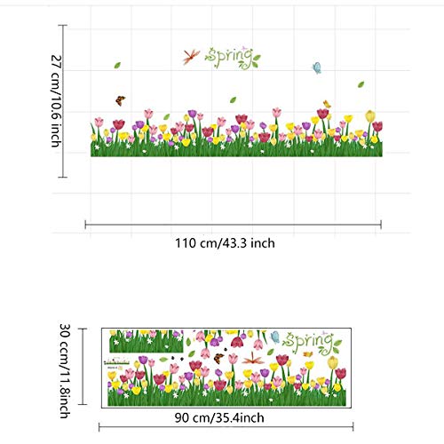 Spring Tulip Wall Decals Flower Grass Wall Stickers Removable Diy Peel And Stick Art Murals For Classroom Bedroom Girls Room Living Room Hallway Kitchen Bathroom Home Decor (Tulip) #TOP6
