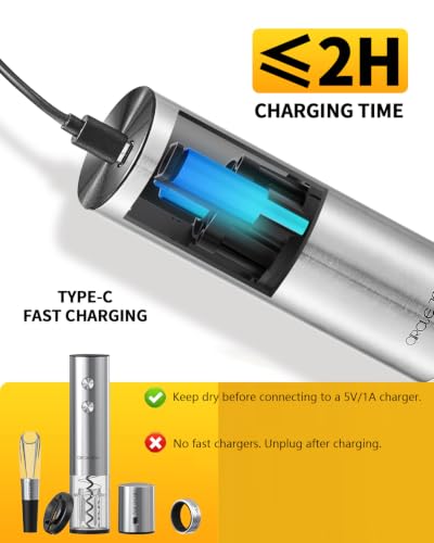 Image of CIRCLE JOY Electric Wine Opener Rechargeable 5-in-1 Stainless Steel Wine Gift Set with Foil Cutter, Wine Aerator Pourer, Wine Drip Ring & Vacuum Stopper, Ideal Gifts for Wine Lovers, Silver
