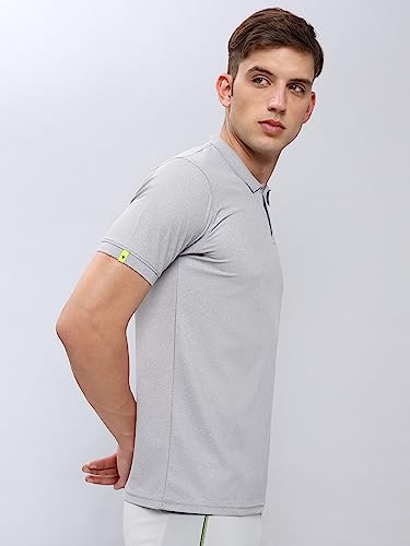 Image of TECHNOSPORT Men's Polyester Slim Fit Self-Design Short Sleeve Polo Matpiq T-Shirt with Anti Microbial, Techno Dry for Regular and Casual Use