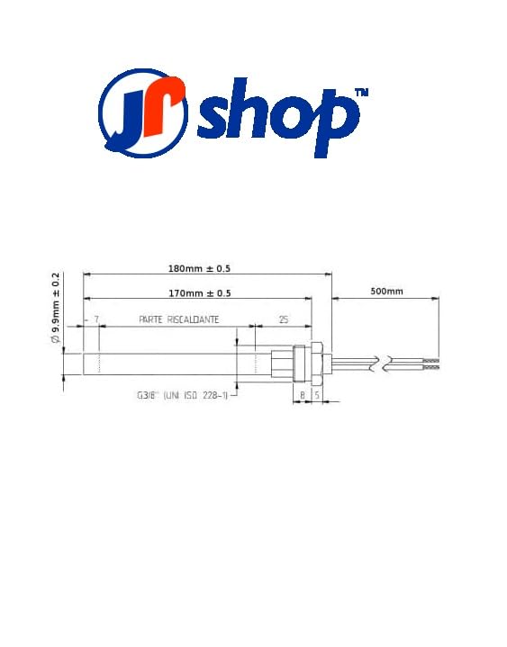 Rezystancja świecy zapłonowej do pieca na pellet 300 W, 180 mm-170 mm, gwint 3/8", średnica 9,9 dla Laminox