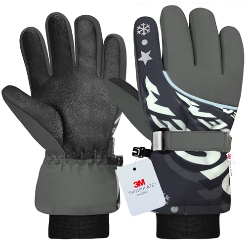 Origem Guanti Neve Invernali Bambino Bambina, 3M Thinsulate Impermeabili Guanti Sci Termici con Touchscreen a 5 Dita Riflettenti Antiscivolo per Bambini 4-14 anni Snowboard Sciare Calcio Bici