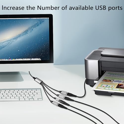 GELRHONR USB Splitter Y Cable, Male to 2 Female Extension Cord, 2 Port for Printer/Keyboard/Flash Drive/Laptop/LED (1 to 4) - Image 4