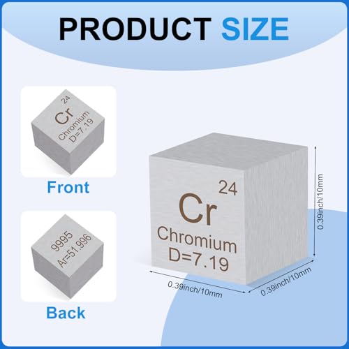 Image of 0.39 inch Chromium Metal Element Cube 10MM Density Cubes 99.95% High Purity, Periodic Table of Elements Collection for Element Collections Hobbies, Pure Chromium Cube(Cr 0.39 Inch)