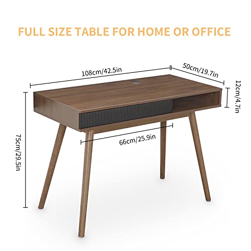 Mid Century Modern Desk Office Writing Desk With Drawer Small Wooden Home Office Desk Table Computer Desk For Small Places, Walnut By Artswish #TOP5