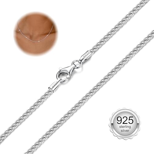 CASSIECA Cadena Plata Mujer Cadena Cola de Zorro sin Colgante Brillante Plata de Ley para Mujer Hombre Ancho 1.5mm Largo 51cm