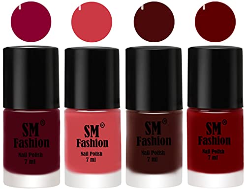 Image of Nail Polish Combo Set (Pack of 4) Quick Dry Gel Finish Nail Paint | Boysenberry,Punch Pink,Wine,Dark Red | 7 ml Each