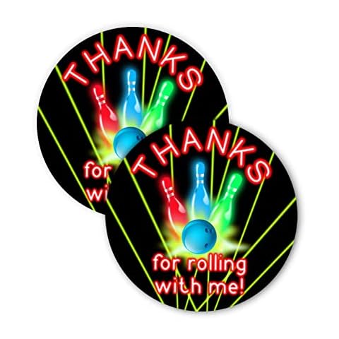 Bowling Party Favor Stickers - 20 Favor Bag Stickers - Bowling Party Thank You Tag - Bowling Party Supplies - Bowling Party Decorations - Glow Red Stickers Cover