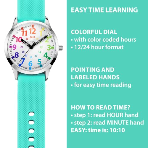 Image of Kids Analog Watch, Learning Watch for Kids 8-12, Waterproof Time Teacher Watches for Boys Ages 5-7 6-8, Easy to Read Educational Girls Watches Ages 8-12, Great Gift Boys Girls Year 4-12 Old Waterproof
