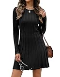 Hotouch Strickkleid Damen Elegant Pulloverkleid Rundhals Herbst Winterkleid Winter Herbstkleid Langarm Kleider Einfarbig Midikleid Casual Freizeit Cocktail Schwarz M